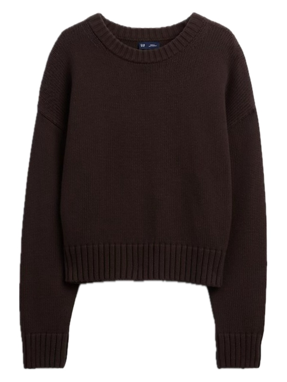 GAP Women's Chocolate Brown Crewneck Cropped Sweater - L